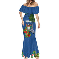 Personalised Fiji Independence Day Mermaid Dress Fijian Coat of Arms Palm and Hibiscus Tapa Pattern LT03 - Polynesian Pride