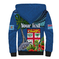 Personalised Fiji Independence Day Sherpa Hoodie Fijian Coat of Arms Palm and Hibiscus Tapa Pattern LT03 - Polynesian Pride