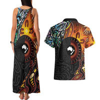 New Zealand and Australia Together Couples Matching Tank Maxi Dress and Hawaiian Shirt Maori Tattoo Paua Shell mix Aboriginal Pattern LT03 - Polynesian Pride