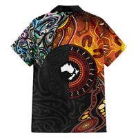 New Zealand and Australia Together Family Matching Off The Shoulder Long Sleeve Dress and Hawaiian Shirt Maori Tattoo Paua Shell mix Aboriginal Pattern LT03 - Polynesian Pride