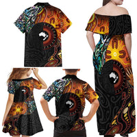 New Zealand and Australia Together Family Matching Off Shoulder Maxi Dress and Hawaiian Shirt Maori Tattoo Paua Shell mix Aboriginal Pattern LT03 - Polynesian Pride