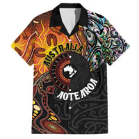 New Zealand and Australia Together Family Matching Off Shoulder Short Dress and Hawaiian Shirt Maori Tattoo Paua Shell mix Aboriginal Pattern LT03 Dad's Shirt - Short Sleeve Black - Polynesian Pride