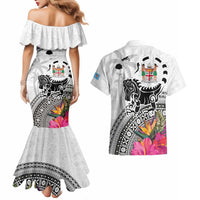 Fiji Iguana Couples Matching Mermaid Dress and Hawaiian Shirt Tapa Tribal Tattoo and Hibiscus LT03 - Polynesian Pride