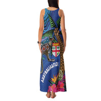 Fiji and Australia Together Family Matching Tank Maxi Dress and Hawaiian Shirt Aboriginal Kangaroo and Tapa Tribal Hibiscus LT03 - Polynesian Pride