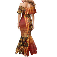 Samoan Pacific Tribal Flower Geometric Art Tattoos Family Matching Mermaid Dress and Hawaiian Shirt Siapo Pattern Flame Sunset LT03 - Polynesian Pride