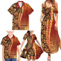 Samoan Pacific Tribal Flower Geometric Art Tattoos Family Matching Summer Maxi Dress and Hawaiian Shirt Siapo Pattern Flame Sunset LT03 - Polynesian Pride