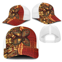 Samoan Pacific Tribal Flower Geometric Art Tattoos Mesh Trucker Cap Siapo Pattern Flame Sunset - Polynesian Pride