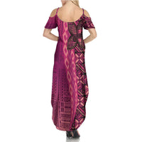 Samoan Pacific Tribal Flower Geometric Art Tattoos Family Matching Summer Maxi Dress and Hawaiian Shirt Siapo Pattern Romantic Rose LT03 - Polynesian Pride