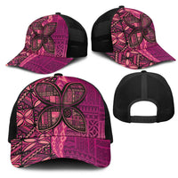 Samoan Pacific Tribal Flower Geometric Art Tattoos Mesh Trucker Cap Siapo Pattern Romantic Rose - Polynesian Pride