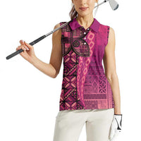 Samoan Pacific Tribal Flower Geometric Art Tattoos Women Sleeveless Polo Shirt Siapo Pattern Romantic Rose - Polynesian Pride