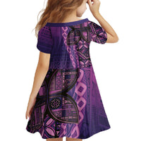 Samoan Pacific Tribal Flower Geometric Art Tattoos Family Matching Off The Shoulder Long Sleeve Dress and Hawaiian Shirt Siapo Pattern Purple Haze LT03 - Polynesian Pride