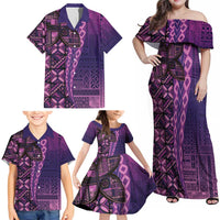 Samoan Pacific Tribal Flower Geometric Art Tattoos Family Matching Off Shoulder Maxi Dress and Hawaiian Shirt Siapo Pattern Purple Haze LT03 - Polynesian Pride