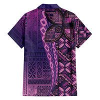 Samoan Pacific Tribal Flower Geometric Art Tattoos Family Matching Off Shoulder Maxi Dress and Hawaiian Shirt Siapo Pattern Purple Haze LT03 - Polynesian Pride