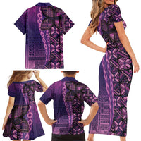 Samoan Pacific Tribal Flower Geometric Art Tattoos Family Matching Short Sleeve Bodycon Dress and Hawaiian Shirt Siapo Pattern Purple Haze LT03 - Polynesian Pride