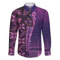 Samoan Pacific Tribal Flower Geometric Art Tattoos Family Matching Summer Maxi Dress and Hawaiian Shirt Siapo Pattern Purple Haze LT03 Dad's Shirt - Long Sleeve Purple - Polynesian Pride