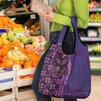 Samoan Pacific Tribal Flower Geometric Art Tattoos Grocery Bag Siapo Pattern Purple Haze - Polynesian Pride