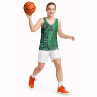 Samoan Pacific Tribal Flower Geometric Art Tattoos Basketball Jersey Siapo Pattern Emerald Glow - Polynesian Pride