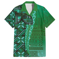 Samoan Pacific Tribal Flower Geometric Art Tattoos Family Matching Long Sleeve Bodycon Dress and Hawaiian Shirt Siapo Pattern Emerald Glow LT03 Dad's Shirt - Short Sleeve Green - Polynesian Pride