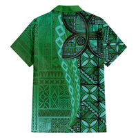 Samoan Pacific Tribal Flower Geometric Art Tattoos Family Matching Short Sleeve Bodycon Dress and Hawaiian Shirt Siapo Pattern Emerald Glow LT03 - Polynesian Pride