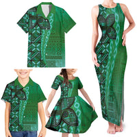 Samoan Pacific Tribal Flower Geometric Art Tattoos Family Matching Tank Maxi Dress and Hawaiian Shirt Siapo Pattern Emerald Glow LT03 - Polynesian Pride