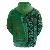 Samoan Pacific Tribal Flower Geometric Art Tattoos Hoodie Siapo Pattern Emerald Glow - Polynesian Pride