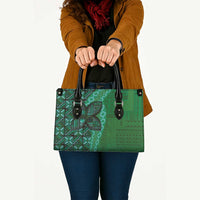 Samoan Pacific Tribal Flower Geometric Art Tattoos Leather Bag Siapo Pattern Emerald Glow - Polynesian Pride