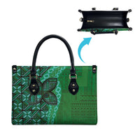 Samoan Pacific Tribal Flower Geometric Art Tattoos Leather Bag Siapo Pattern Emerald Glow - Polynesian Pride