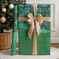 Samoan Pacific Tribal Flower Geometric Art Tattoos Wrapping Paper Siapo Pattern Emerald Glow - Polynesian Pride