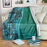 Samoan Pacific Tribal Flower Geometric Art Tattoos Blanket Siapo Pattern Turquoise Tide LT03 Turquoise - Polynesian Pride