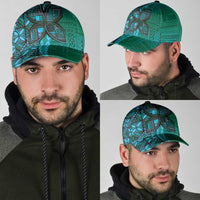 Samoan Pacific Tribal Flower Geometric Art Tattoos Classic Cap Siapo Pattern Turquoise Tide - Polynesian Pride