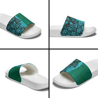 Samoan Pacific Tribal Flower Geometric Art Tattoos Slide Sandals Siapo Pattern Turquoise Tide - Polynesian Pride