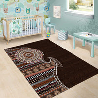 Fijian Masi Tribal Tattoos Art Pattern Area Rug Brown Color Half Style - Polynesian Pride