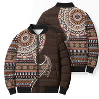 Fijian Masi Tribal Tattoos Art Pattern Bomber Puffer Jacket Brown Color Half Style - Polynesian Pride