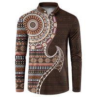 Fijian Masi Tribal Tattoos Art Pattern Button Sweatshirt Brown Color Half Style - Polynesian Pride