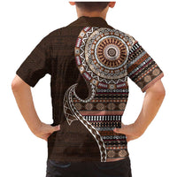 Fijian Masi Tribal Tattoos Art Pattern Family Matching Mermaid Dress and Hawaiian Shirt Brown Color Half Style LT03 - Polynesian Pride