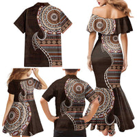 Fijian Masi Tribal Tattoos Art Pattern Family Matching Mermaid Dress and Hawaiian Shirt Brown Color Half Style LT03 - Polynesian Pride