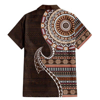 Fijian Masi Tribal Tattoos Art Pattern Family Matching Mermaid Dress and Hawaiian Shirt Brown Color Half Style LT03 - Polynesian Pride