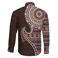 Fijian Masi Tribal Tattoos Art Pattern Family Matching Off Shoulder Short Dress and Hawaiian Shirt Brown Color Half Style LT03 - Polynesian Pride