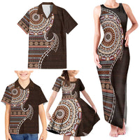 Fijian Masi Tribal Tattoos Art Pattern Family Matching Tank Maxi Dress and Hawaiian Shirt Brown Color Half Style LT03 - Polynesian Pride