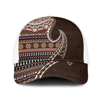 Fijian Masi Tribal Tattoos Art Pattern Mesh Trucker Cap Brown Color Half Style - Polynesian Pride
