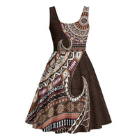 Fijian Masi Tribal Tattoos Art Pattern Midi Dress Brown Color Half Style LT03 - Polynesian Pride