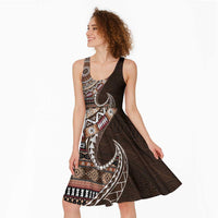 Fijian Masi Tribal Tattoos Art Pattern Midi Dress Brown Color Half Style LT03 - Polynesian Pride