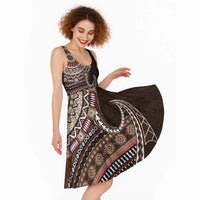 Fijian Masi Tribal Tattoos Art Pattern Midi Dress Brown Color Half Style LT03 - Polynesian Pride