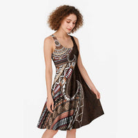 Fijian Masi Tribal Tattoos Art Pattern Midi Dress Brown Color Half Style LT03 - Polynesian Pride