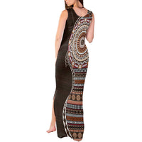 Fijian Masi Tribal Tattoos Art Pattern Tank Maxi Dress Brown Color Half Style LT03 - Polynesian Pride