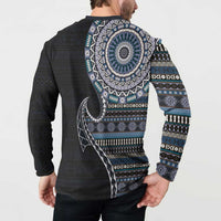 Fijian Masi Tribal Tattoos Art Pattern Button Sweatshirt Navy Color Half Style - Polynesian Pride