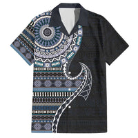 Fijian Masi Tribal Tattoos Art Pattern Family Matching Short Sleeve Bodycon Dress and Hawaiian Shirt Navy Color Half Style LT03 Dad's Shirt - Short Sleeve Navy - Polynesian Pride