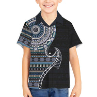 Fijian Masi Tribal Tattoos Art Pattern Family Matching Short Sleeve Bodycon Dress and Hawaiian Shirt Navy Color Half Style LT03 Son's Shirt Navy - Polynesian Pride