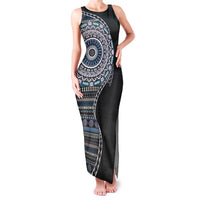 Fijian Masi Tribal Tattoos Art Pattern Family Matching Tank Maxi Dress and Hawaiian Shirt Navy Color Half Style LT03 Mom's Dress Navy - Polynesian Pride