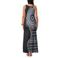 Fijian Masi Tribal Tattoos Art Pattern Family Matching Tank Maxi Dress and Hawaiian Shirt Navy Color Half Style LT03 - Polynesian Pride